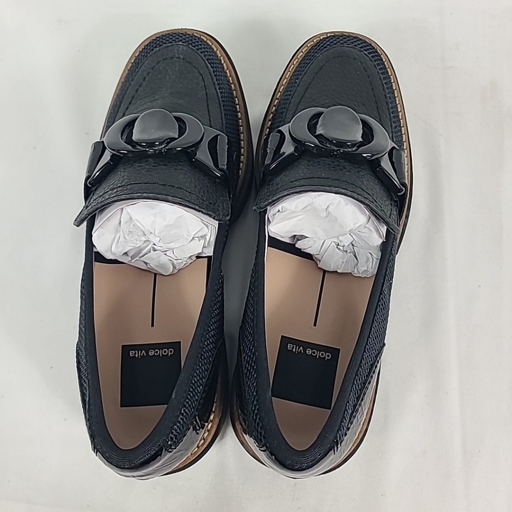 NEW Dolce Vita Sandey Black Slip On Chunky Block Heel Dress Loafers Shoes Sz 6 - Picture 6 of 8